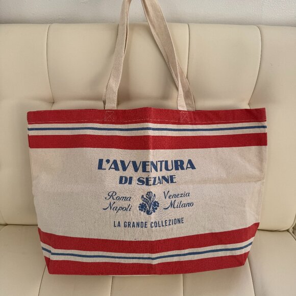 Sezane limited edition Italy l'Avventura tote bag, red horizontal stripe, NWOT - Picture 1 of 3